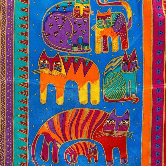Laurel Burch Cat Scarf Long Lightweight Rectangle Eclectic Retro Boho Accessory - Picture 7 of 9